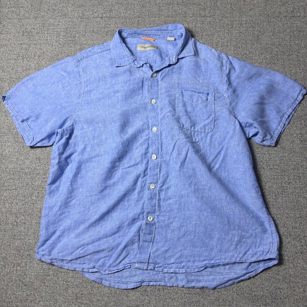 Tommy Bahama Shirt Mens XXL Relax Blue Linen Short Sleeve Button Down Beach